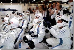 Albert Park, Melbourne, Australia.
Sunday 16 March 2014.
The Williams pit crew watch the monitors and cheer as Valterri Bottas, Williams F1, passes another car on track.
Photo: Glenn Dunbar/Williams F1.
ref: Digital Image _89P2756