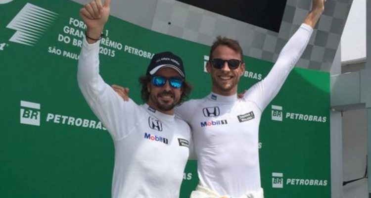 Alonso with Button on Brazilian Podium